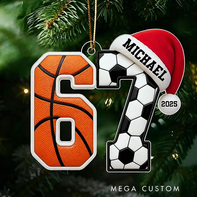 Personalized Acrylic Funny 67 Sports Ornament Funny Teenager Christmas Gifts Basketball and Soccer Fans Sports Lover