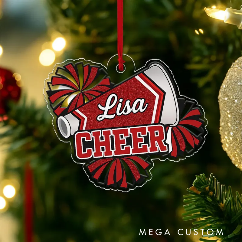 Personalized Cheerleading Christmas Ornament with Custom Name and Megaphone Design