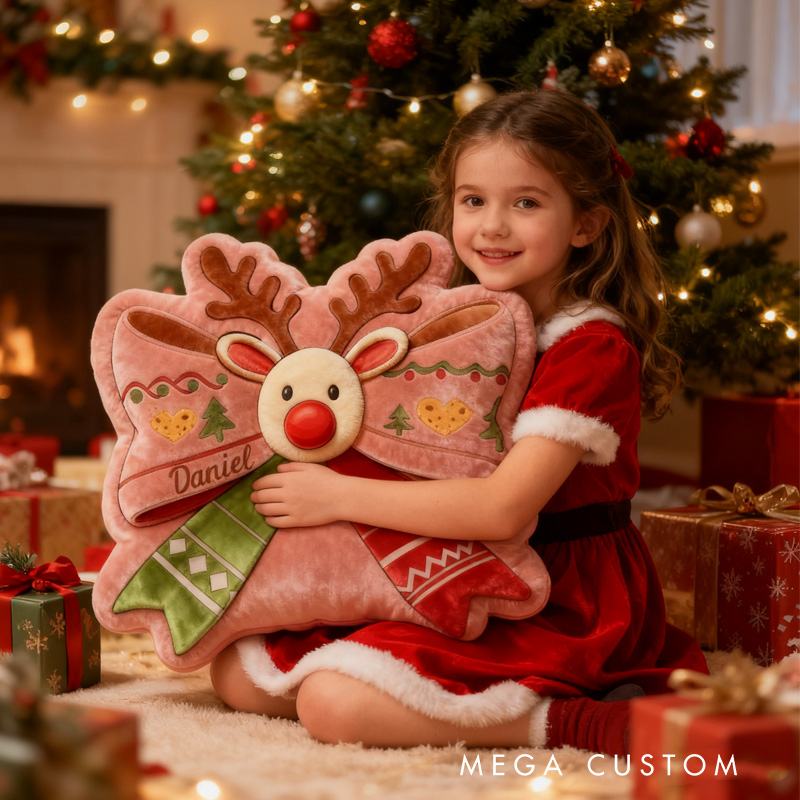 Personalized Santa Moose Throw Pillow Baking Lover Pillow with Name for Kids Girl Boy Christmas Gifts Loving Room Decor