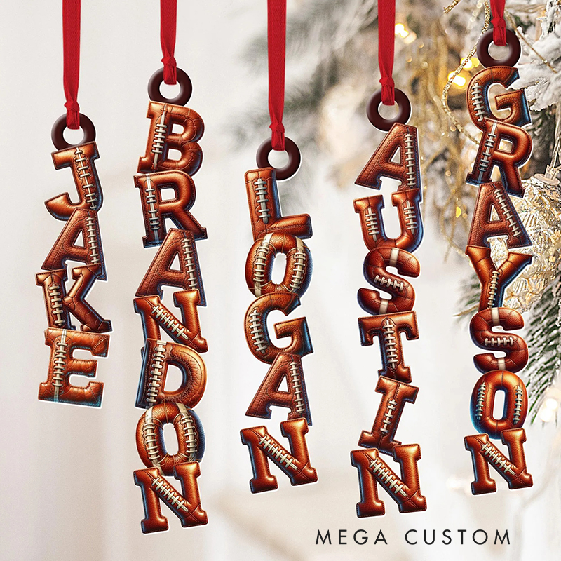 Personalized Football Acrylic Christmas Ornaments with Custom Name Christmas Tag for Stockings Gift for Team Sport 