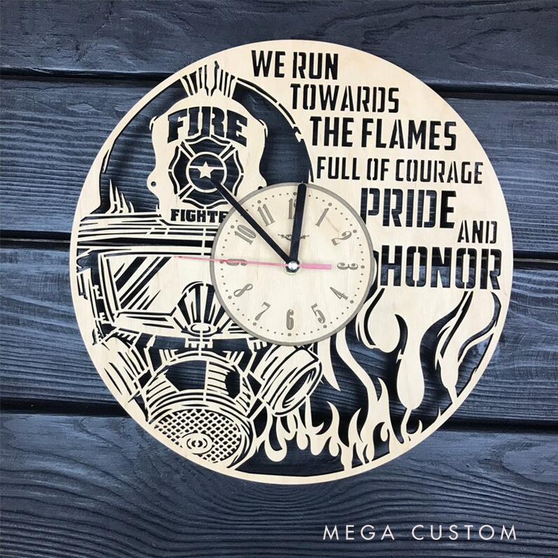 Personalized Firefighter Wooden Wall Clock with Inspirational Quote Gift for Brave Heroes and Firefighter Families