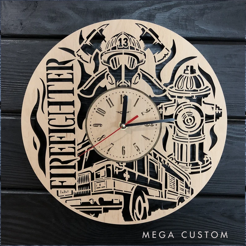 Personalized Firefighter Wooden Wall Clock with Detailed Engraving Gift for Firefighters and Everyday Heroes