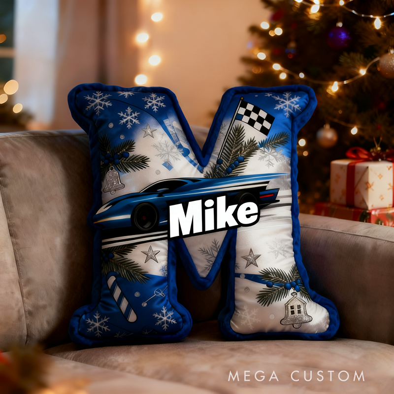 Personalized Racing Themed Letter Pillow with Custom Name Gift for Car Enthusiasts and Motorsport Fans