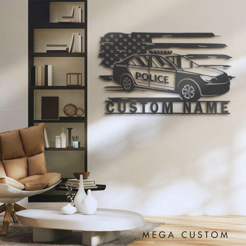 Personalized Police Car Metal Wall Art with Custom Name Unique Gift for Police Officers and Law Enforcement