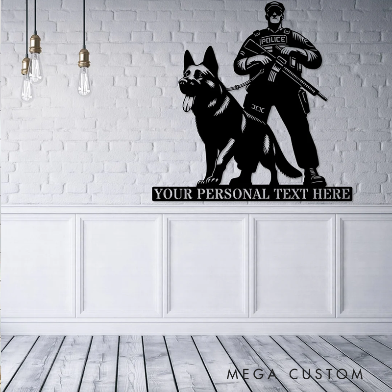 Custom Police Officer and K9 Metal Wall Art with Personalized Text Gift for Law Enforcement Heroes