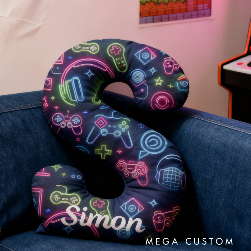 Personalized Neon Gaming Letter Pillow Game Room Decorative Cushions Gift for Game Geek Lover