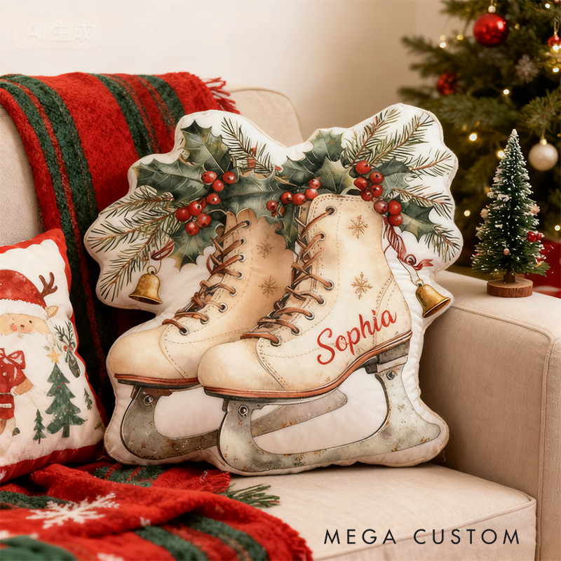 Personalized Graphic 3D Print Christmas Ice Skates Shaped Pillow for Ice Skate Lovers Pillow Christmas Gift for Kids