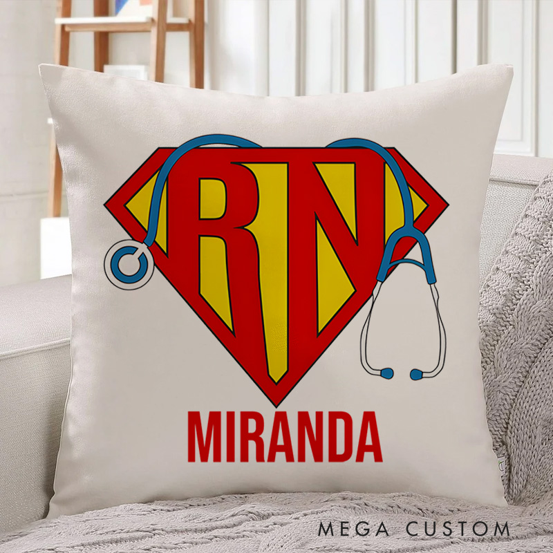 Personalized Throw Pillow for Nurse Super RN Hero Shield Design Nurse Appreciation Gifts