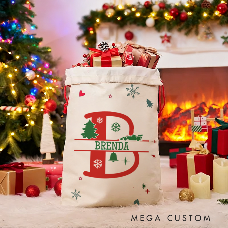 Personalized Racing Letter Sack Custom Name Gift Bag Unique Christmas Bag for Racers and Racing Lovers
