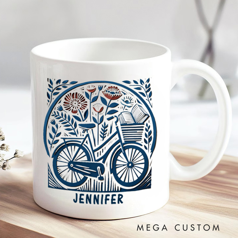 Personalized Floral Bkie Coffee Mug Gift for Cyclist for Biker Cycling Riding Lovers