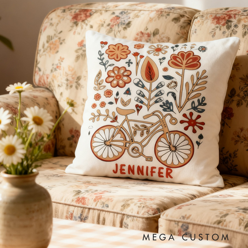 Personalised Flower Bycicle Lover Bike Cushion Pillow for Biker Cycling Riding Lovers