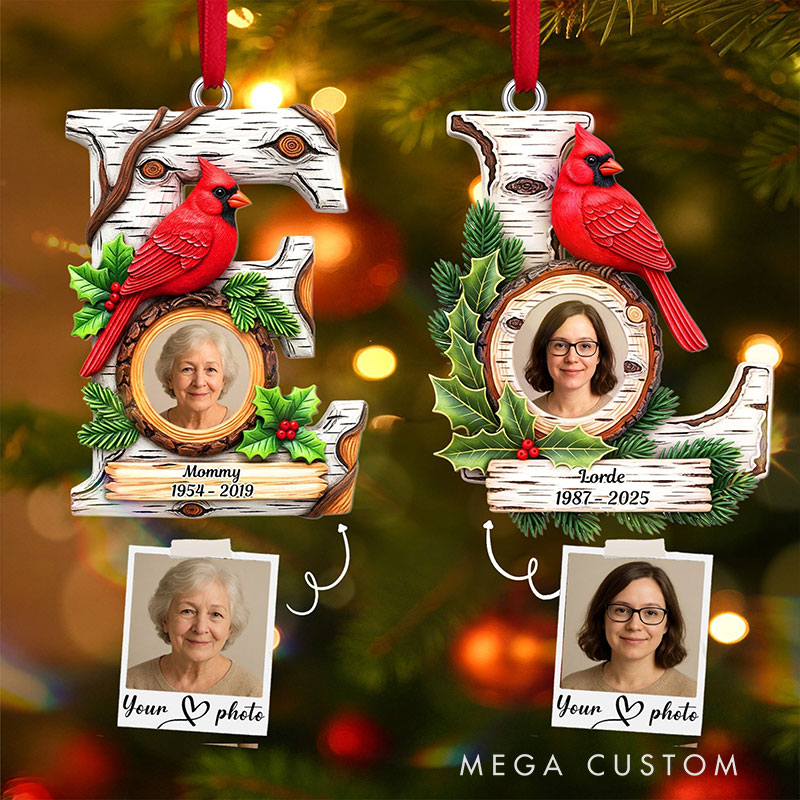 Personalized Memorial Cardinal Ornament with Initials Custom Photo Acrylic Ornament Christmas Gift for Loved Ones 
