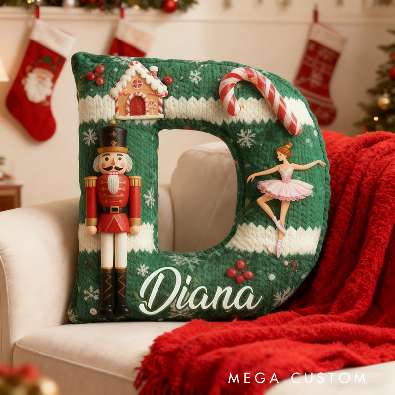 Personalized Nutcracker Ballet Warmth Alphabet Shaped Pillow for Dance Lovers Initial Pillow Christmas Gift for Kids