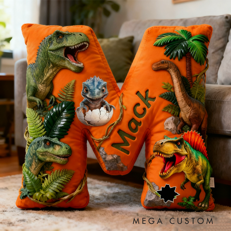 Personalized Dinosaur Forest World Initials with Name Graphic 3D Print Pillow Christmas Gift for Kids Birthday Gifts