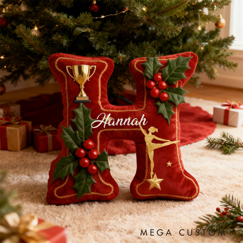 Personalized Graphic 3D Print Merry Christmas Gymnastic Alphabet Shaped Pillow for Gymnastic Lovers Initial Pillow Christmas Gift for Kids