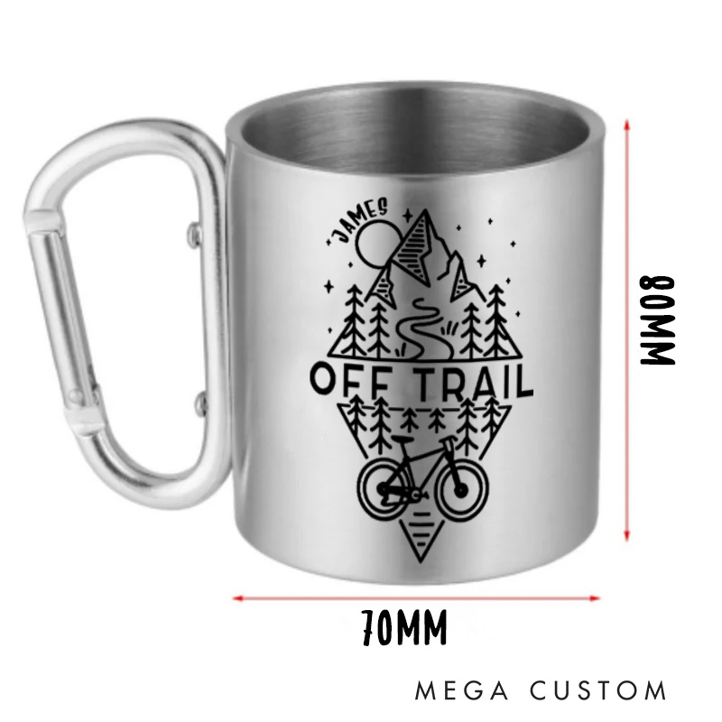 PersonalizedOff Trail Bike Biking Mountain Riding Escape Hiking Carabiner Travel Holiday Camping Stainless Steel Mug Adventure Coffee Cup Tea Mug Gift Birthday for Cycling Riding Lovers
