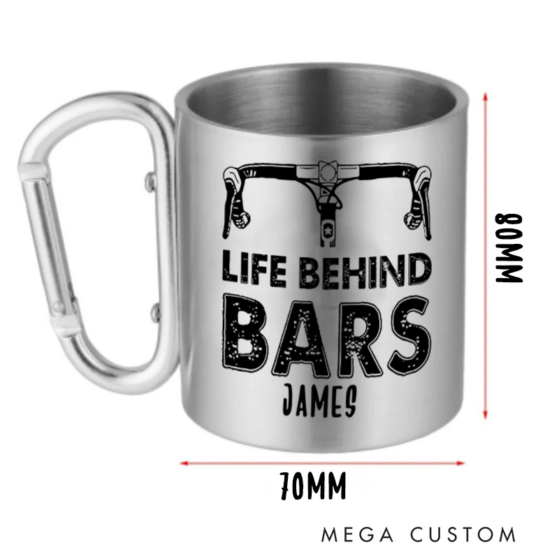 Personalized Riding Escape Hiking Carabiner Life Behind Bar Travel Holiday Camping Stainless Steel Mug Adventure Coffee Cup Tea Mug Gift Birthday for Cycling Riding Lovers