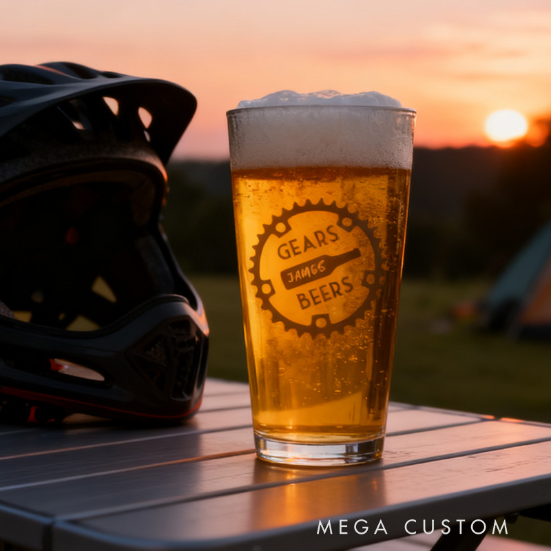 Personalized Beers and Gears Pint Glass Bicycle Glass Bike Glasses Cycle Race Cycling Gifts Men Fathers Day Bike Gifts for Cycling Lovers