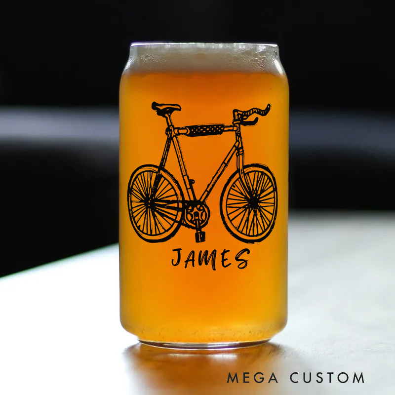 Personalized Bike Glass Bicycle Barware Screenprinted Pint Glass Beer Cycling Art Gift for Cyclists Biker Cycling Lovers