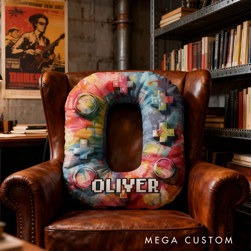 Personalized Graphic 3D Print Ink Controller Alphabet Shaped Pillow for Game Lovers Initial Pillow Christmas Gift for Kids