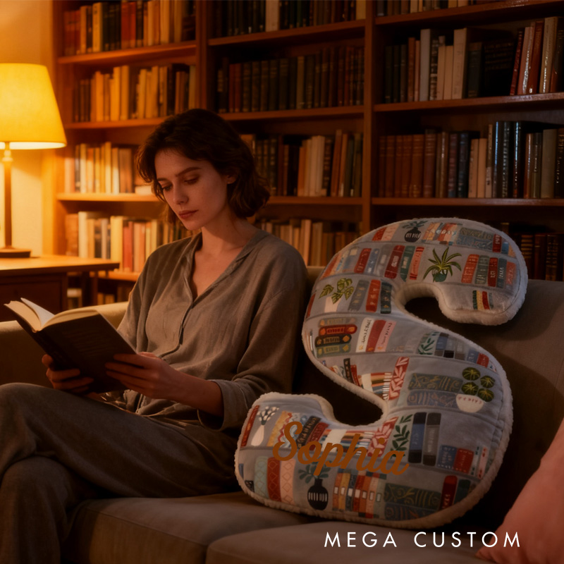 Personalized Bookish Alphabet Throw Pillow Book Letter Pillow with Name Bookish Initial Reader Pillow Gift for Book Lover Home Decor