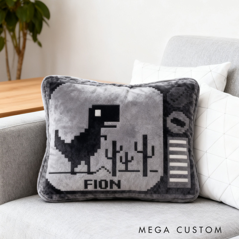 Personalized Dino Game Pillow Retro Pixel Art Lover Code Programmer Lover Pillow Gift for Geek Nerd Lover