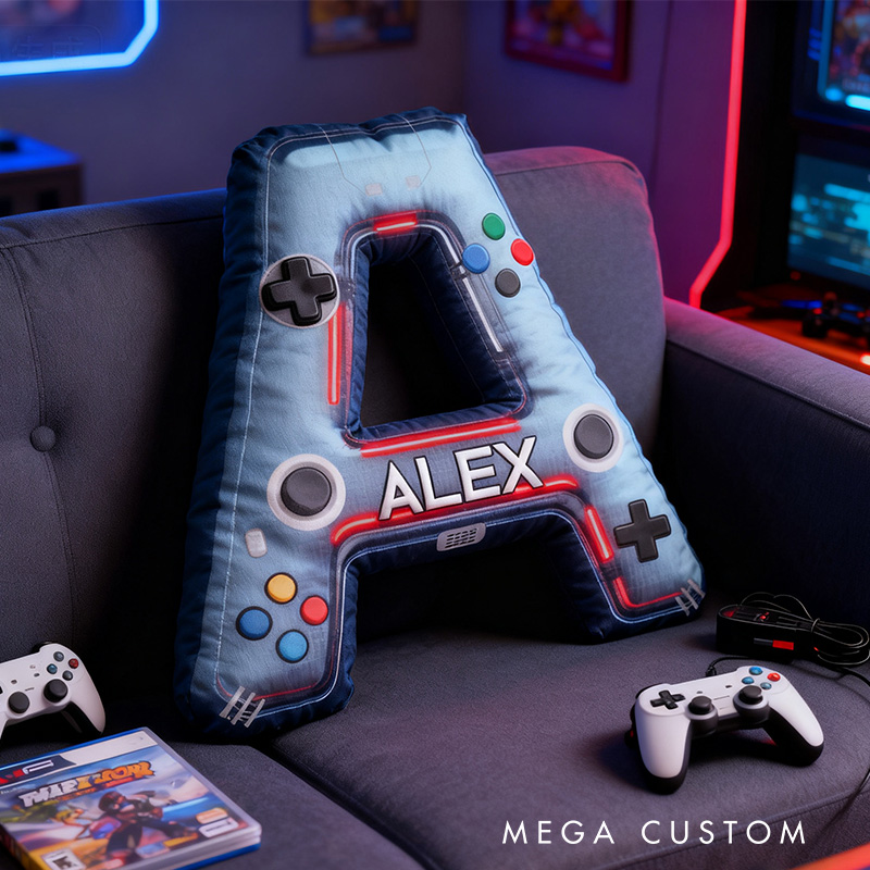 Personalized Graphic 3D Print Cyber Controller Alphabet Shaped Pillow for Game Lovers Initial Pillow Christmas Gift for Kids