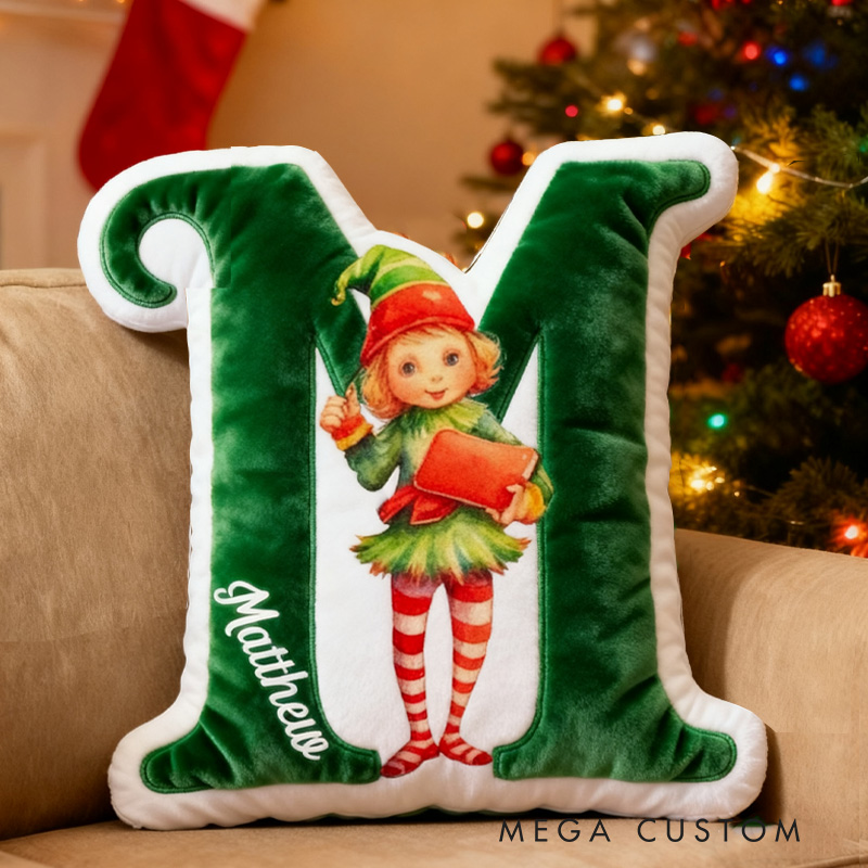Personalized Reading Elf Alphabet Throw Pillow Book Elf Letter Pillow with Name Bookish Initial Reader Pillow Gift for Kids Boys Girl Book Lover Christmas Gift