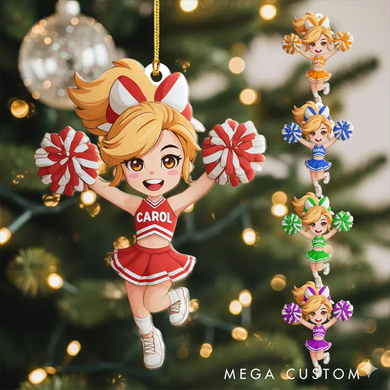 Personalized Acrylic Cheerleader Christmas Ornament with Custom Name and Colors