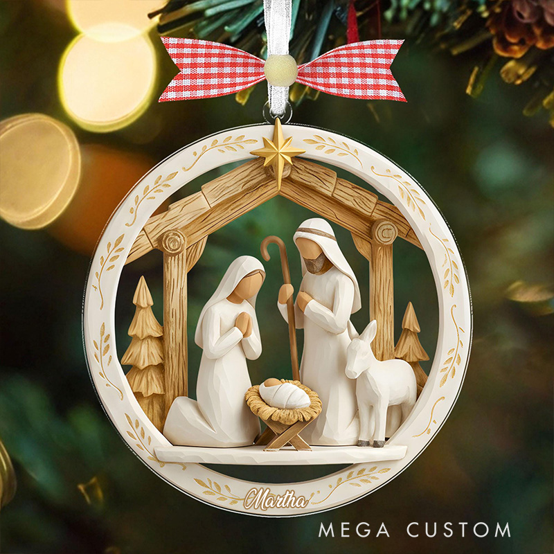 Personalized Nativity Scene Christmas Ornament with Name Christian Holiday Gift Decor Jesus Ornament Meaningful Xmas Gift Religious Gift for Christmas