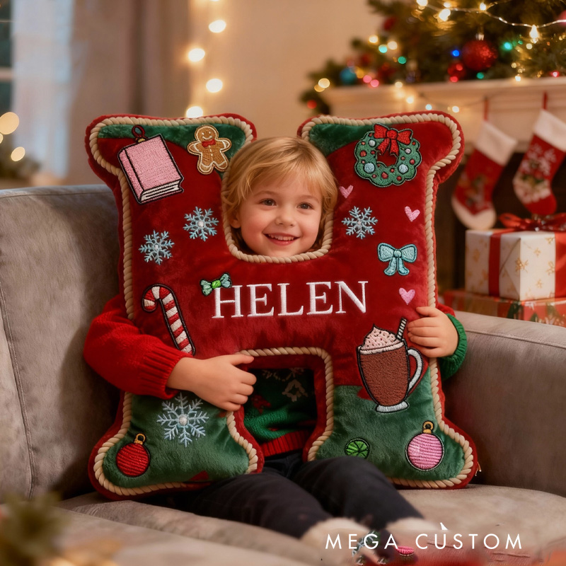 Personalized Books Alphabet Throw Pillow Retro Book Letter Pillow with Name Bookish Initial Reader Pillow for Kids Boys Girl Book Lover Christmas Gift