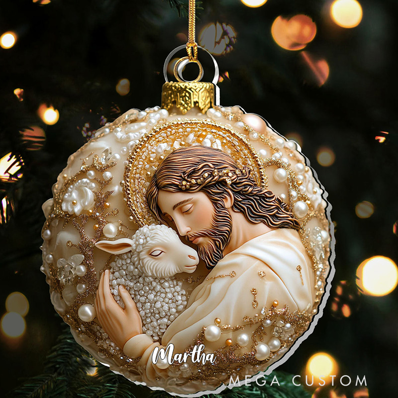 Personalized Jesus the Good Shepherd Acrylic Ornament with Name Jesus Embracing A Lamb Ornament Religious Christian Gift Faith Gift for Christmas