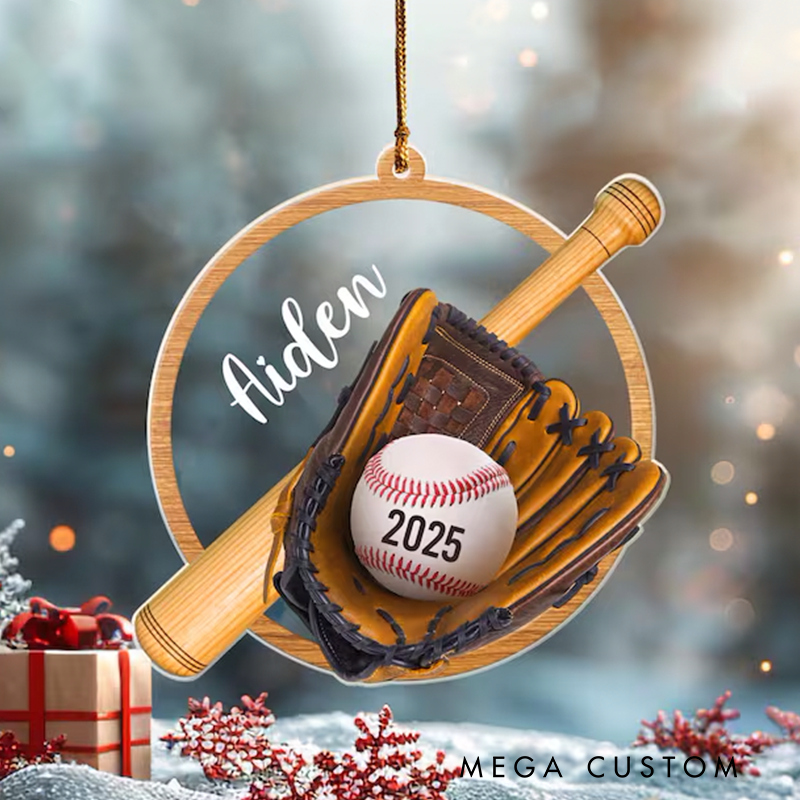 Personalized Baseball Christmas Ornament with Custom Name and Year Design