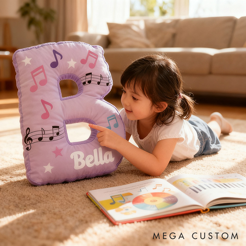 Personalized Colorful Notes Music Pillow with Your Own Name Soft Stuffed Toy for Kids Music Lovers Unique Decorative Cushion for Girls' Room Graphic 3D Print Pillow