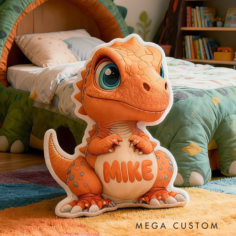 Personalized Cute Orange Dinosaur Initials with Name Graphic 3D Print Pillow Christmas Gift for Kids Birthday Gift