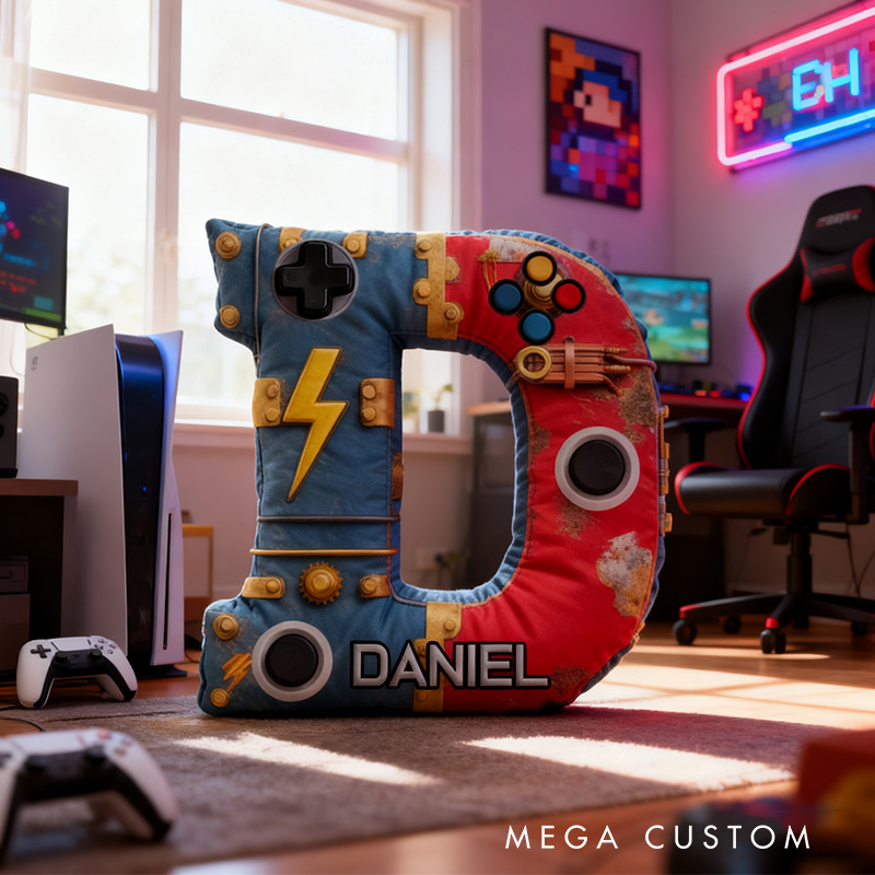 Personalized Graphic 3D Print Steampubnk Controller Alphabet Shaped Pillow for Game Lovers Initial Pillow Christmas Gift for Kids