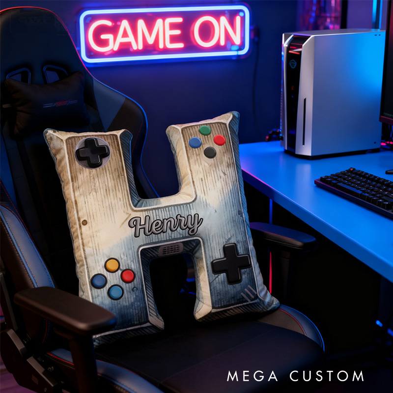 Personalized Graphic 3D Print Metal Controller Alphabet Shaped Pillow for Game Lovers Initial Pillow Christmas Gift for Kids