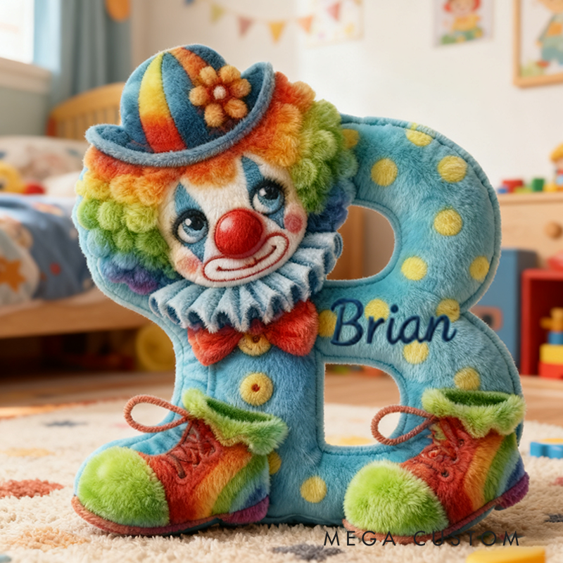 Personalized Clown Themed Custom Letter and Name Christmas gift Pillow Soft Decorative Graphic 3D Print Pillow for Kids