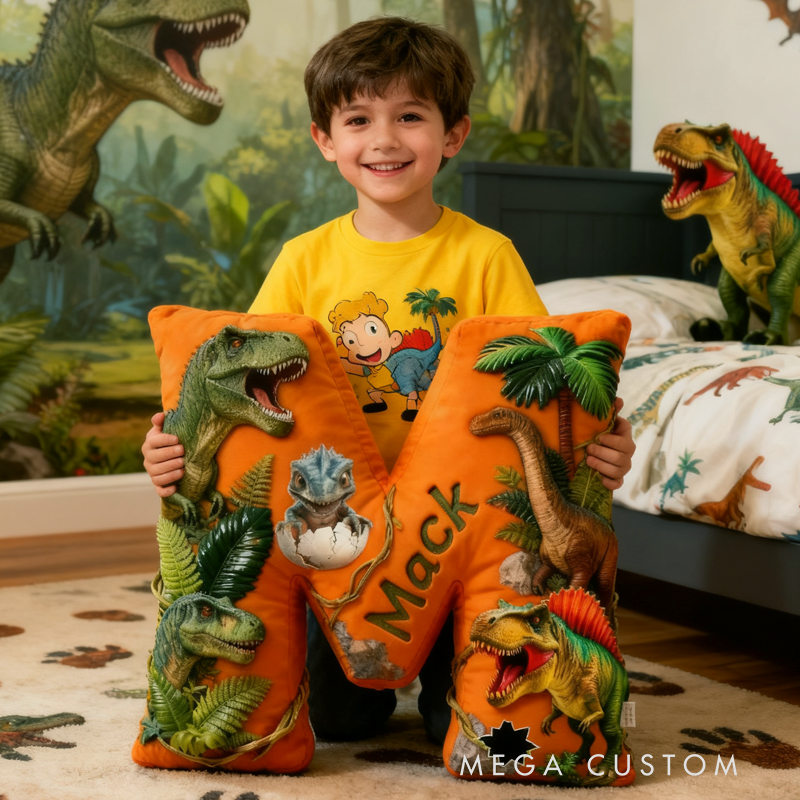 Personalized Dinosaur Forest World Initials with Name Graphic 3D Print Pillow Christmas Gift for Kids Birthday Gifts