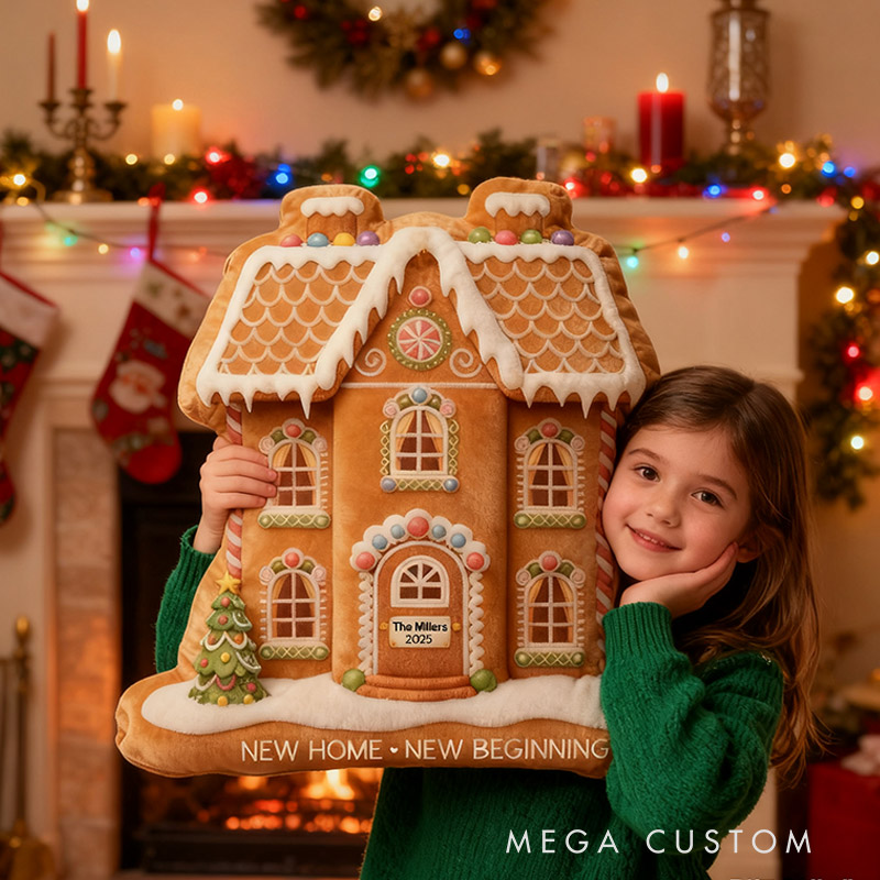 Personalized Gingerbread House Pillow Graphic 3D Print Custom Family Name New Home Gift Housewarming Gift