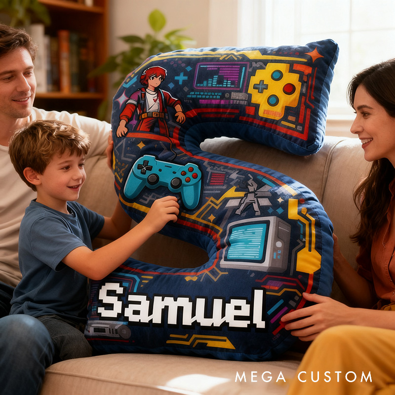 Personalized Game Controller Letter Pillow for Game Lovers Plush Pillow Christmas Birthday Gift for Kids
