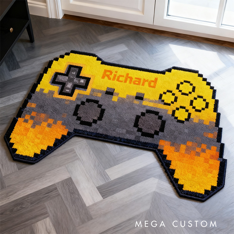 Personalized Graphic 3D Print Pixel Style Yellow Controller Rug for Gamer Game Lovers Gift for Kids