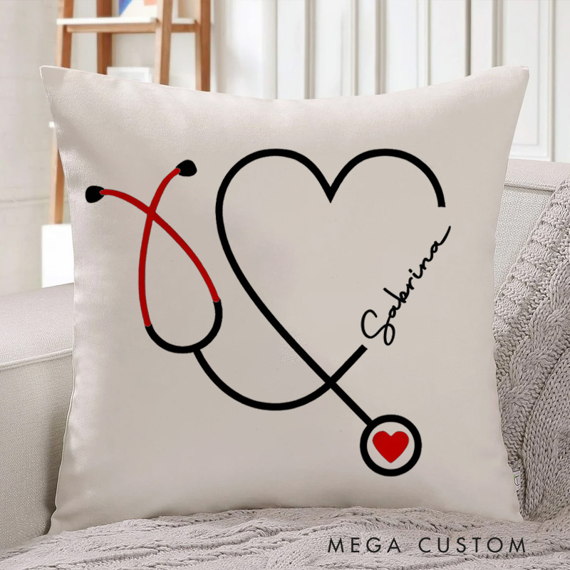 Personalized Throw Pillow for Nurse Heart of Care Stethoscope Design Nurse Appreciation Gifts