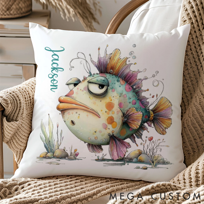 Personalized Fishing Pillow Funny Fishing Pillow Custom Name Cushion with Funny Fish Design Soft and Unique Gift for Fishing Enthusiasts and Home Decor