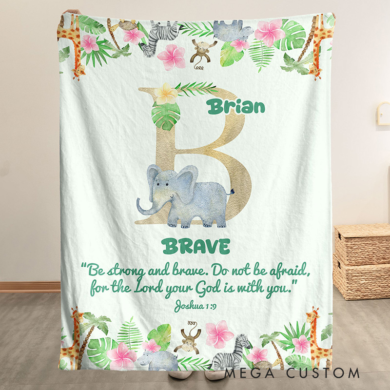 Personalized Initial Name With Bible Verse Safari Animal Soft Throw Blanket for Kids Baptism Birthday Christmas Gift for Kid Religious Christians Gift