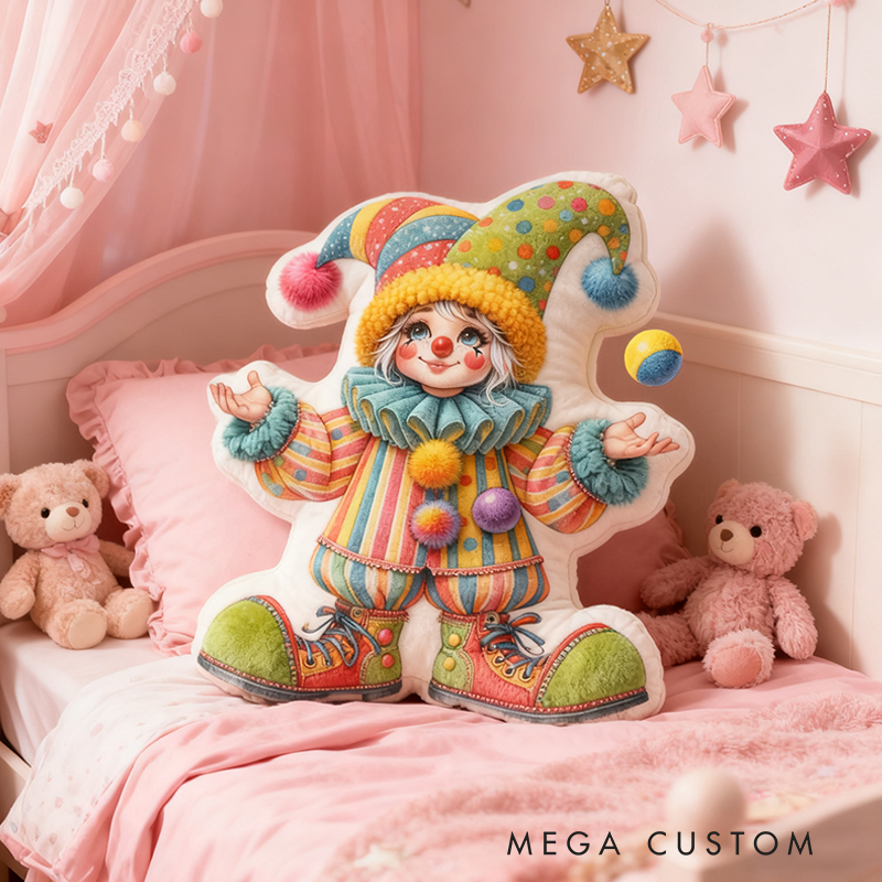 Personalized Christmas Gift Cheerful Circus Clown Pillow Vibrant with Fun Pom-Pom Details for Kids' Room Decor