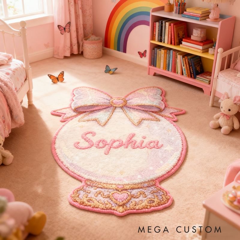 Personalized Crystal Ball Christmas Gift Pink Carpet Soft Plush Snow Globe Design Fairytale Princess Style Gift for Kids
