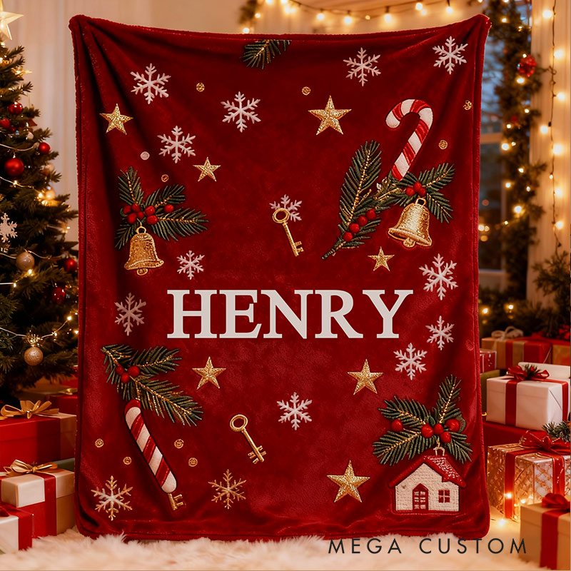 Personalized Christmas Blanket Graphic 3D Print Custom Name Blanket Holiday Gift Cozy Home Accent Soft Blanket Gift for Kids Family