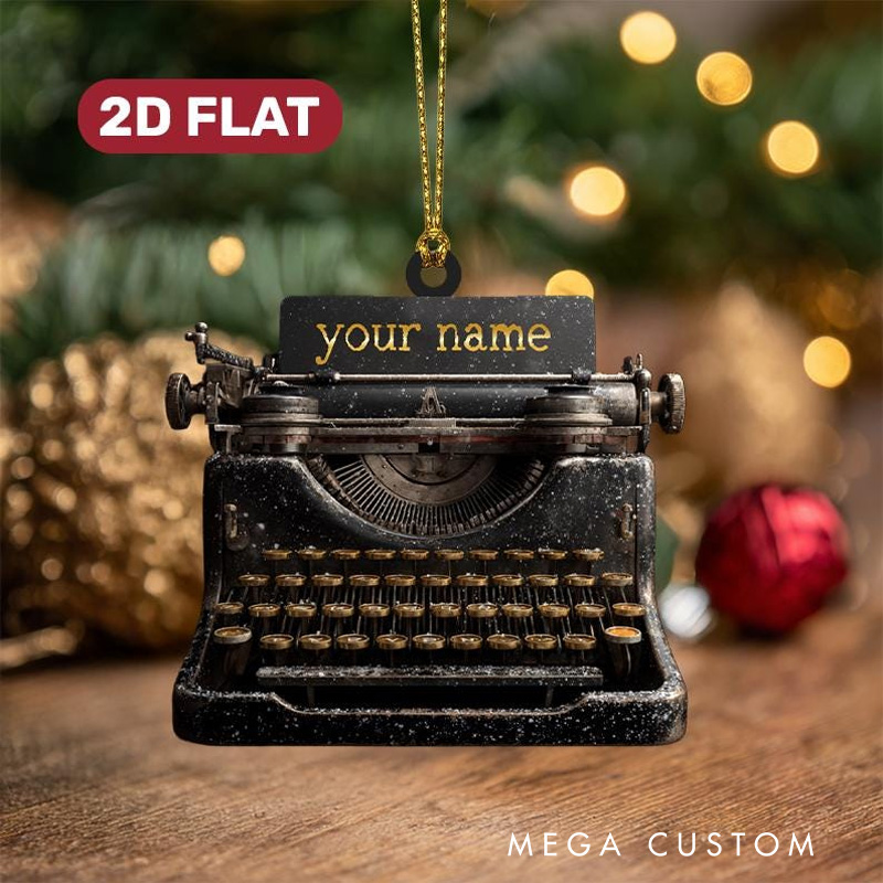Personalized Typewriter Christmas Ornament 2D Acrylic Name Vintage Writer Christmas Tree Decor Holiday Keepsake Gift For Authors Book Lovers