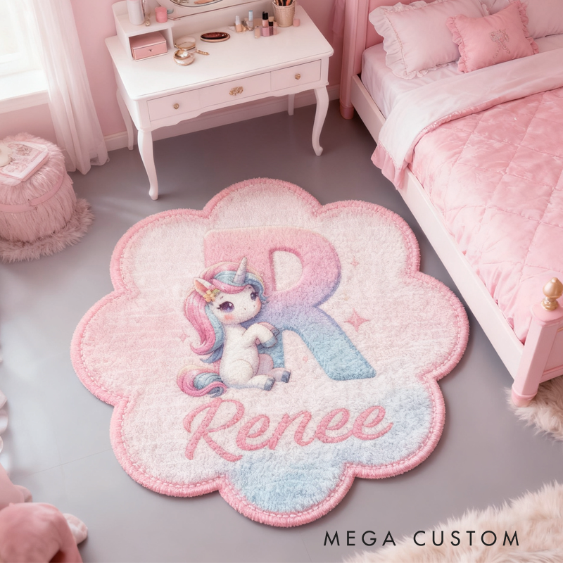 Personalized Cute Pink Hourse with Name Soft Rug Christmas Gift for Kids Rug Birthday Gifts for Kid